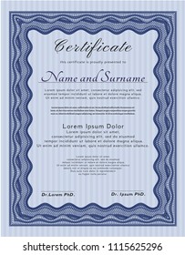 Blue Certificate template. Easy to print. Customizable, Easy to edit and change colors. Beauty design. 