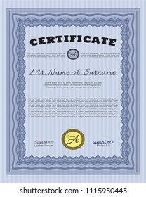 Blue Certificate template. Easy to print. Vector illustration. Elegant design. 
