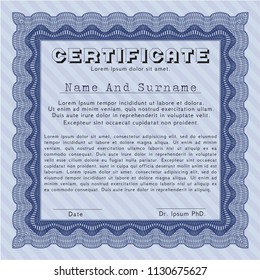 Blue Certificate template. Easy to print. Vector illustration. Excellent design. 