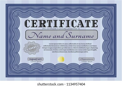 Blue Certificate template. Easy to print. Customizable, Easy to edit and change colors. Cordial design. 