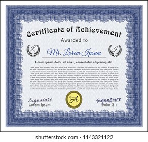 Blue Certificate template. Easy to print. Customizable, Easy to edit and change colors. Money Pattern. 