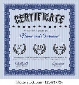 Blue Certificate template. Easy to print. Beauty design. Detailed. 