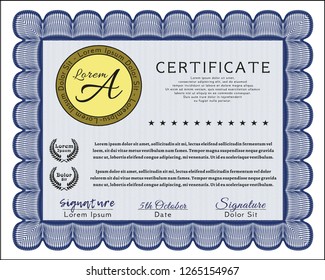 Blue Certificate template. Easy to print. Money style design. Detailed. 
