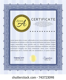 Blue Certificate template. Easy to print. Vector illustration. Good design. 