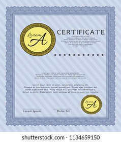 Blue Certificate template. Elegant design. Vector illustration. With background. 