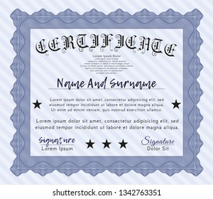 Blue Certificate template. Elegant design. Detailed. With background. 