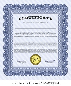 Blue Certificate template. Elegant design. Vector illustration. Complex background. 
