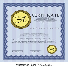Blue Certificate template. Excellent design. Complex background. Detailed. 