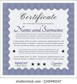 Blue Certificate template. Good design. Vector illustration. With linear background. 
