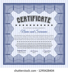 Blue Certificate template. Good design. Vector illustration. Easy to print. 