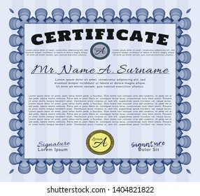 Blue Certificate template. With great quality guilloche pattern. Customizable, Easy to edit and change colors. Artistry design. 