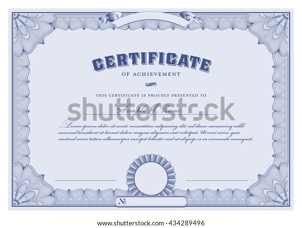 blue certificate template with guilloche borders\
and corners