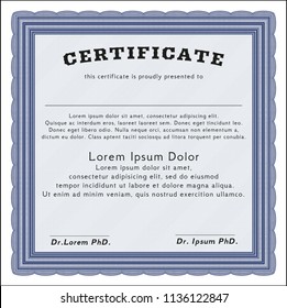 Blue Certificate template. With guilloche pattern and background. Nice design. Customizable, Easy to edit and change colors. 