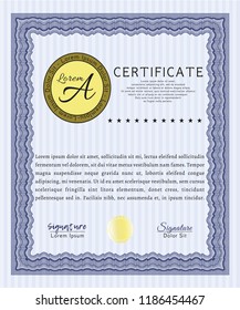 Blue Certificate template. With guilloche pattern. Vector illustration. Beauty design. 