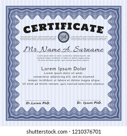 Blue Certificate template. With guilloche pattern and background. Customizable, Easy to edit and change colors. Money Pattern design. 