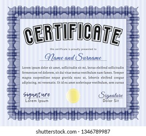 Blue Certificate template. With guilloche pattern and background. Customizable, Easy to edit and change colors. Beauty design. 