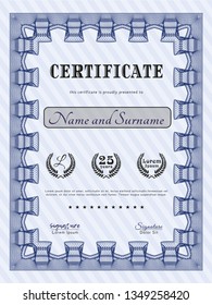 Blue Certificate template. With guilloche pattern and background. Customizable, Easy to edit and change colors. Money design. 