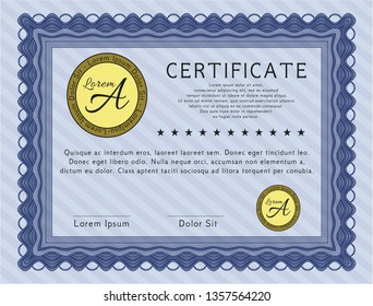 Blue Certificate template. With guilloche pattern and background. Customizable, Easy to edit and change colors. Perfect design. 