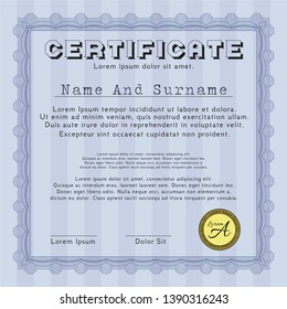 Blue Certificate template. With guilloche pattern. Customizable, Easy to edit and change colors. Money design. 