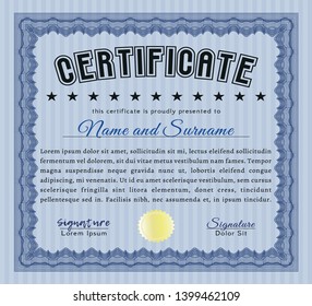 Blue Certificate template. With guilloche pattern. Customizable, Easy to edit and change colors. Money design. 