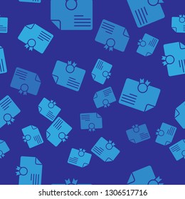 Blue Certificate template icon isolated seamless pattern on blue background. Degree icon. Achievement, award, grant, diploma concepts. Business success certificate. Vector Illustration