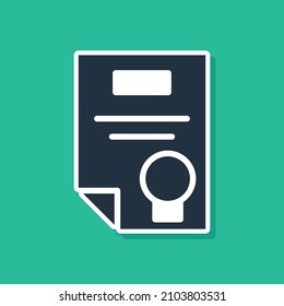 Blue Certificate template icon isolated on green background. Achievement, award, degree, grant, diploma concepts.  Vector Illustration