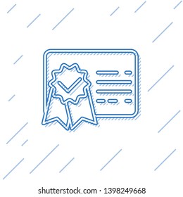 Blue Certificate template line icon isolated on white background. Achievement, award, degree, grant, diploma concepts. Business success certificate. Vector Illustration