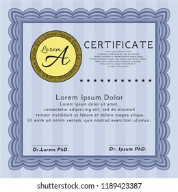 Blue Certificate template. With linear background. Customizable, Easy to edit and change colors. Modern design. 