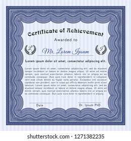 Blue Certificate template. Modern design. With guilloche pattern and background. Detailed. 