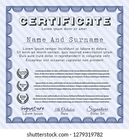 Blue Certificate template. Modern design. With quality background. Detailed. 