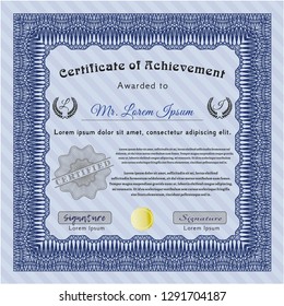 Blue Certificate template. Modern design. With guilloche pattern and background. Customizable, Easy to edit and change colors. 