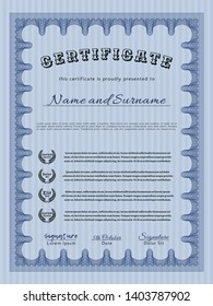 Blue Certificate template. Modern design. Customizable, Easy to edit and change colors. With linear background. 