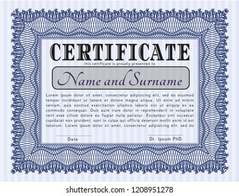 Blue Certificate template. Money Pattern design. Detailed. With quality background. 