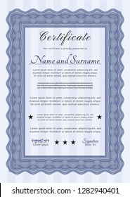 Blue Certificate template. Money Pattern. Printer friendly. Customizable, Easy to edit and change colors. 