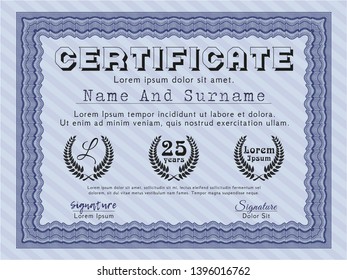 Blue Certificate template. Money Pattern design. With guilloche pattern and background. Customizable, Easy to edit and change colors. 