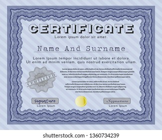 Blue Certificate template. Money style design. Vector illustration. Easy to print. 