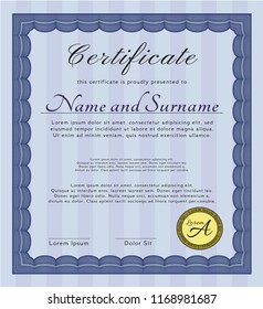 Blue Certificate template. Nice design. With complex background. Customizable, Easy to edit and change colors. 
