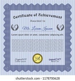 Blue Certificate template. Nice design. With quality background. Vector illustration. 
