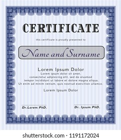 Blue Certificate template. Nice design. Detailed. Easy to print. 