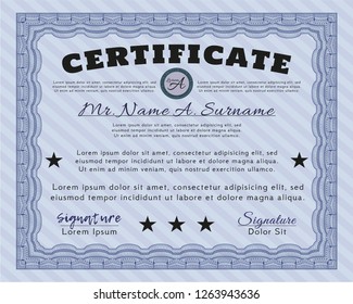 Blue Certificate template. Nice design. Customizable, Easy to edit and change colors. With linear background. 