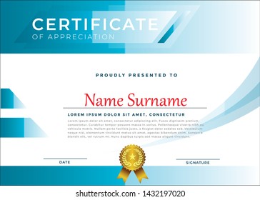 Blue certificate template with polygonal style and modern pattern vector illustration - Vector