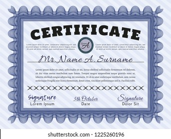 Blue Certificate template. Printer friendly. Customizable, Easy to edit and change colors. Lovely design. 