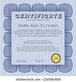 Blue Certificate template. Printer friendly. Detailed. Sophisticated design. 