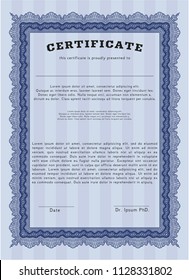 Blue Certificate template. With quality background. Vector illustration. Sophisticated design. 