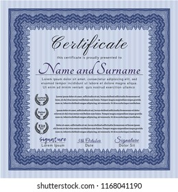Blue Certificate template. With quality background. Detailed. Artistry design. 