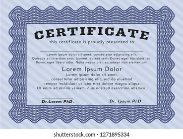 Blue Certificate template. With quality background. Customizable, Easy to edit and change colors. Beauty design. 