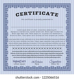 Blue Certificate template. Retro design. Detailed. Complex background. 