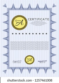 Blue Certificate template. Retro design. Detailed. Easy to print. 