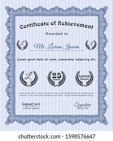 Blue Certificate template. Retro design. With guilloche pattern. Detailed. 