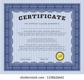 Blue Certificate template. Superior design. Easy to print. Detailed. 